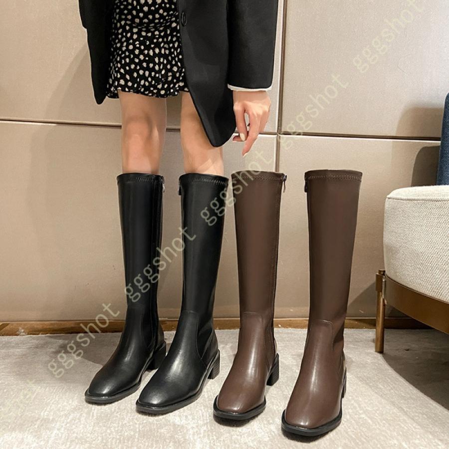 レディース ブーツ 女性 ロングブーツ 大人 靴 ローヒール 秋冬 大きいサイズ おしゃれ 通勤 履きやすい 歩きやすい 痛くない ブラック 国内発送