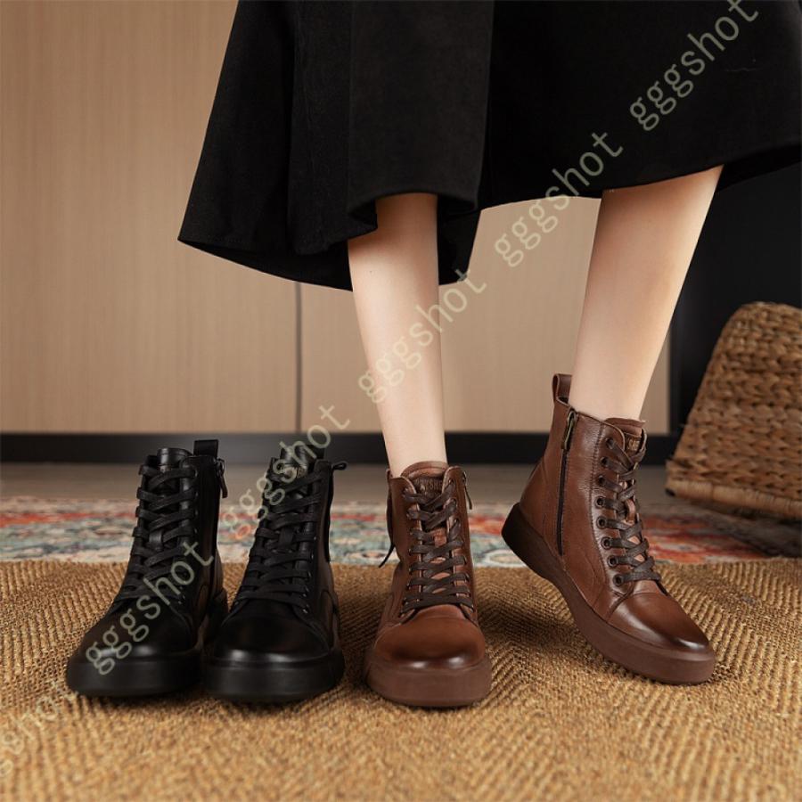 激安特価 本革 ブーツ レディース 春秋 ローヒール レースアップブーツ 編み上げブーツ ラウンドトゥ 幅広 サイドジップ ショートブーツ 大きいサイズ おじ靴 女性 袴用 最適な価格 n Go Th