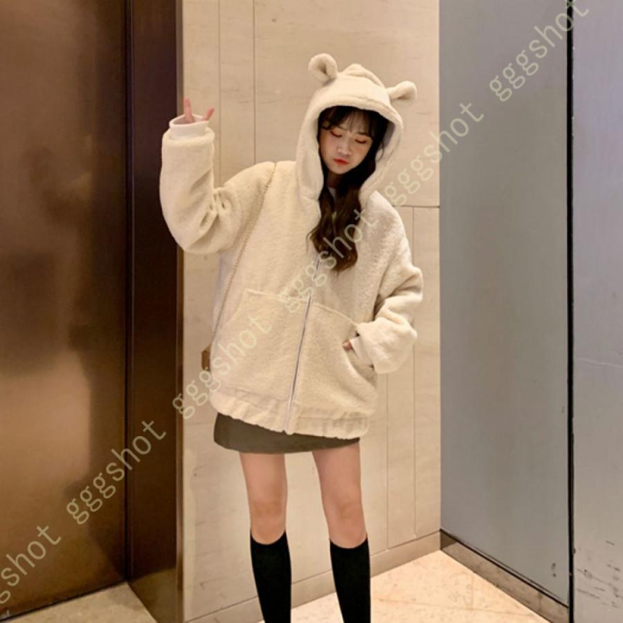 5年保証 ジャケット フリース ボアブルゾン レディース コート 長袖 暖かい 可愛い フード 耳付き ふわふわ ボアパーカー コート もこもこ マウンテンパーカー フリースジャケット サイズ S Adga Org