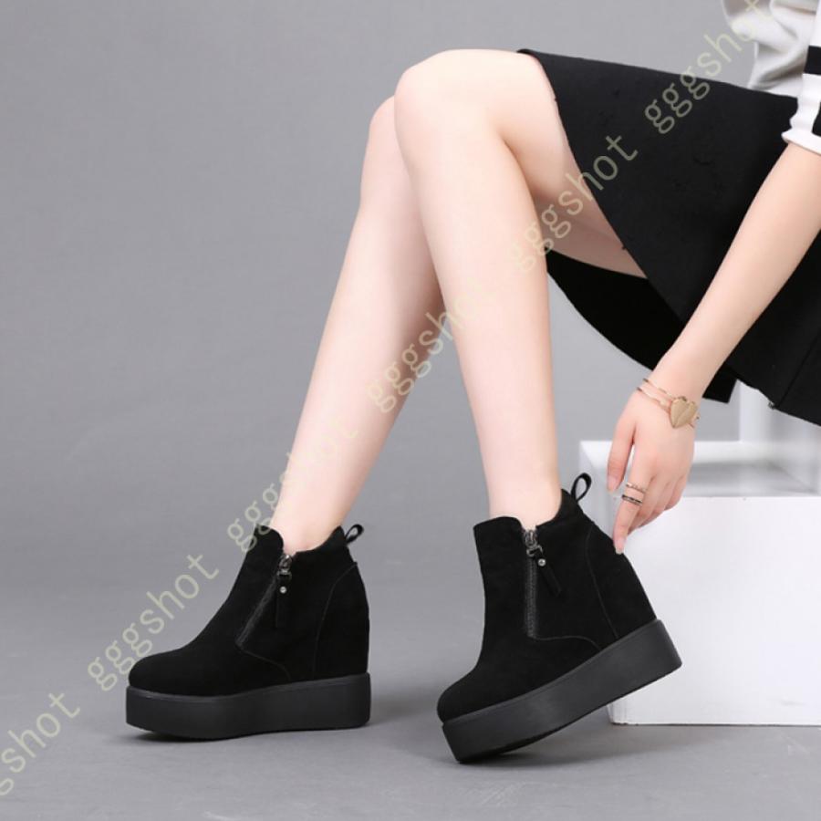 入学式 卒業式 袴 ブーツ ヒール シークレットブーツ ショートブーツ レディース 厚底ブーツ インヒール サイドジップ 11cm 黒 ハイヒール ウェッジソール 驚きの価格
