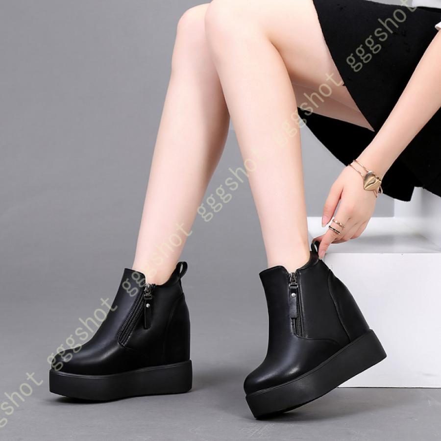 入学式 卒業式 袴 ブーツ ヒール シークレットブーツ ショートブーツ レディース 厚底ブーツ インヒール サイドジップ 11cm 黒 ハイヒール ウェッジソール 驚きの価格