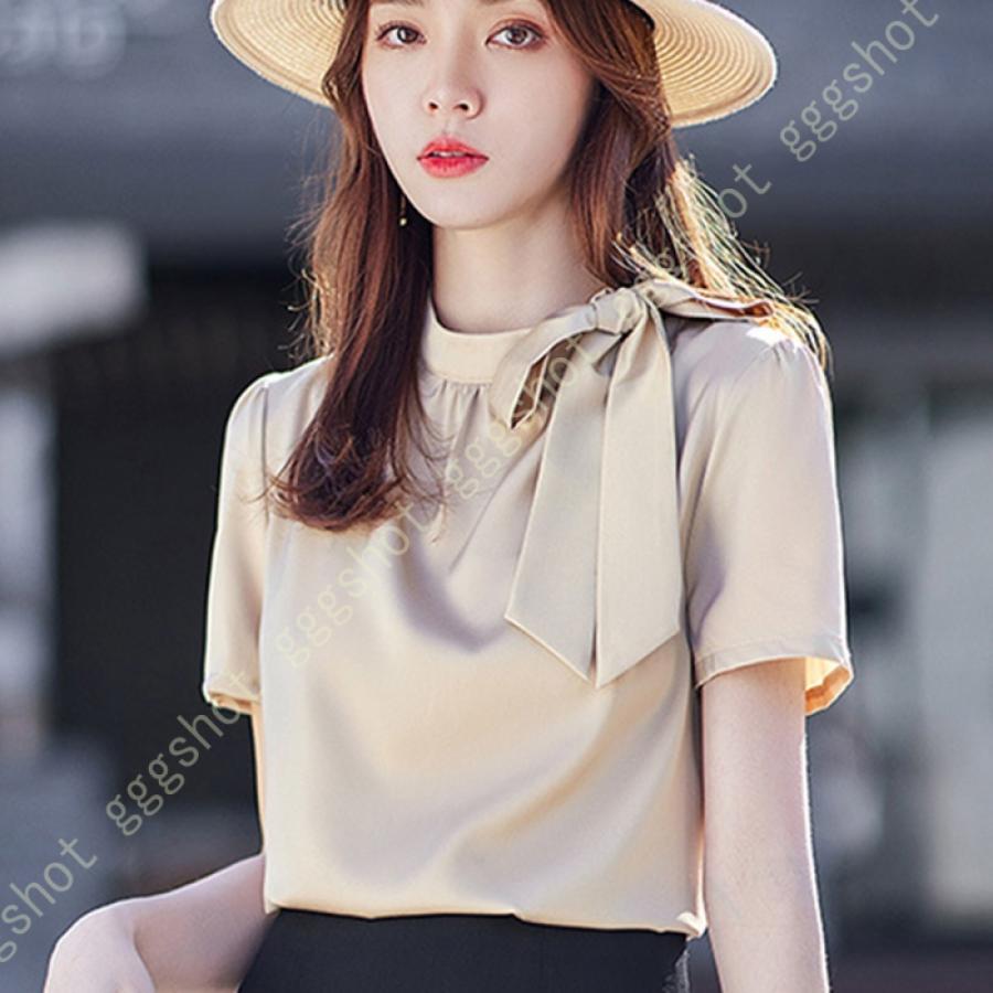 ボウタイブラウス レディース ブラウス 半袖 Vネック シフォンブラウス 魅力 お洒落 蝶結び プルオーバー 無地 エレガント オフィス シフォンシャツ 襟リボン Niwbihtvem ファッション Www Velver Hu