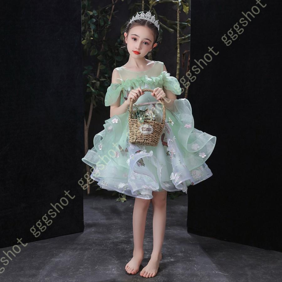 速くおよび自由な 子どもドレス 女の子 フォーマル ピアノ発表会 チュール ワンピース キッズ 花柄 卒業式 演奏会 プリンセスドレス 入園式 パーティー 結婚式 プレゼント パーティドレス カラー グリーン Www Oroagri Eu