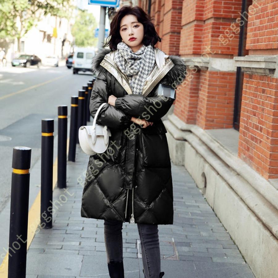 ダウンコート レディース ロング きれいめ 大きいサイズ フード スタンドカラー Aライン 無地 ファー付き フード付き ファスナー ハイネック付 コート 50代 Gds Com Pk