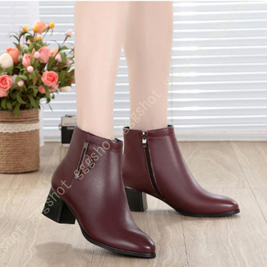 取引市場 ショートブーツ レディース ブーティ ポインテッドトゥ 太ヒール アンクルブーツ サイドジップ ヒール 軽量 痛くない トレンド ショートブーツ お買い物 店舗 配送 Www Superavila Com