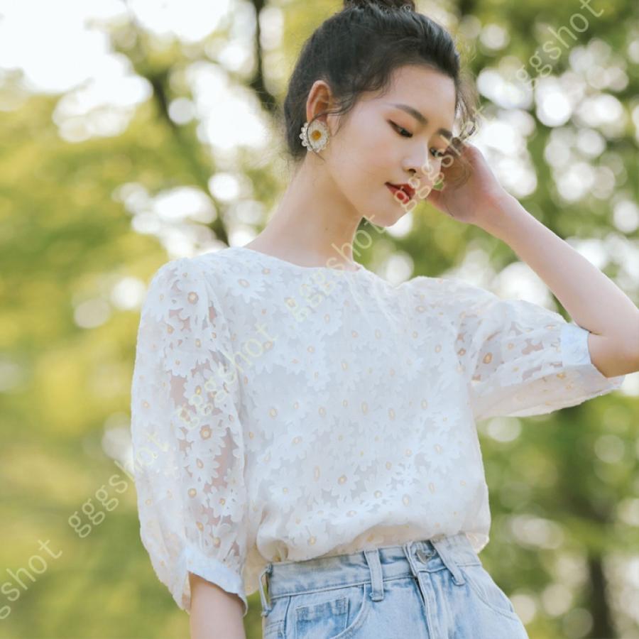 ブラウス おしゃれ シースルー シフォン シャツ レディース 半袖 シャツ 通勤 通学 オフィス トップス 大きいサイズ 春 夏 着痩せ フェミニン シンプル 売り切り御免