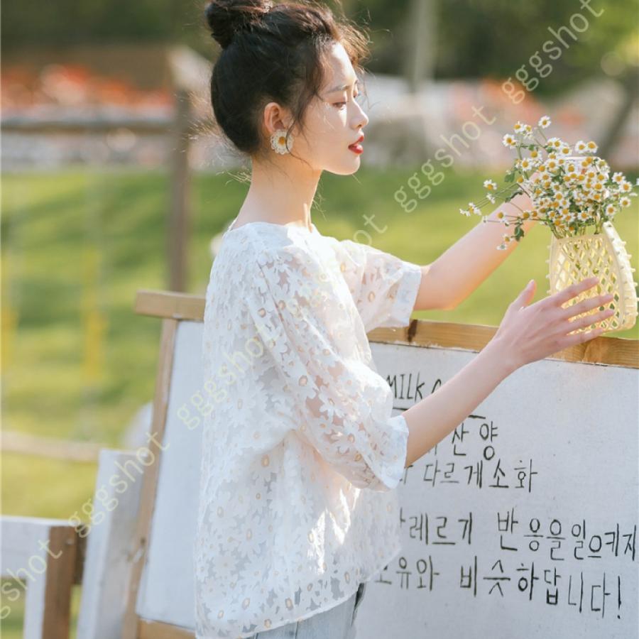 ブラウス おしゃれ シースルー シフォン シャツ レディース 半袖 シャツ 通勤 通学 オフィス トップス 大きいサイズ 春 夏 着痩せ フェミニン シンプル 売り切り御免