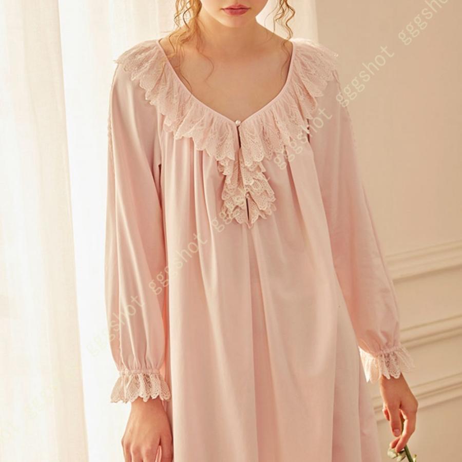 保証書付 ルームウェア レディース ネグリジェ ワンピース レース 姫系 パジャマ ロング 可愛い ルームワンピース 長袖 ネグリジェ お姫様 夏春 パジャマ ワンピース 超特価激安 Turningheadskennel Com