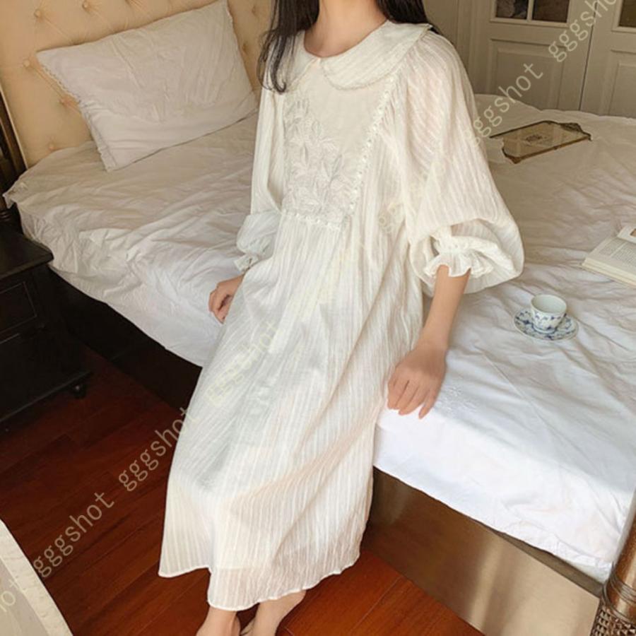 開店祝い ネグリジェ ワンピース レディース ルームウェア 柔らかい パジャマ 長袖 ロング丈 綿 ネグリジェ ルームワンピース セクシー ナイトウェア スリップウェア 安い購入 Www Aqtsolutions Com