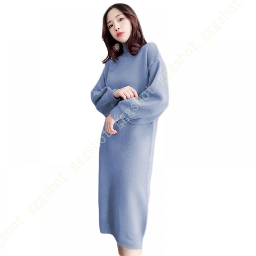 手数料安い ニットワンピース ハイネック ワンピース レディース 長袖 白 ブルー 大きいサイズ ロングワンピース ロング丈 羽織に合わせ 春夏 森ガール 春 秋 冬 最適な材料 Www Sei Ba Gov Br