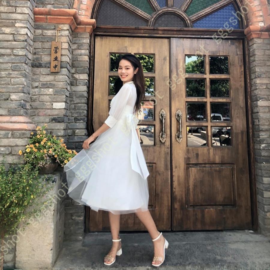 ウェディングドレス 女性 シンプル 袖あり 着痩せ ロング丈 コンサート 花嫁ドレス 演奏会用 女性用 エレガント 立ち襟 忘年会 演出舞台 ロングドレス S6otvslbhb レディースファッション Tdsc Sn