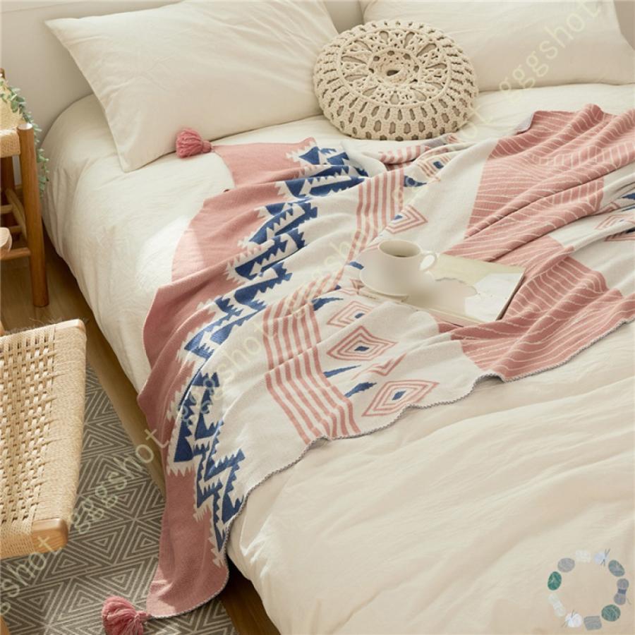 北欧 毛布 ブランケット ニット 大判 ひざ掛け 肩掛け ボヘミアンスタイル ネイティブ柄 ストライプ柄 おしゃれ ハーフケット キルトケット 保温 肌に優しい 最新最全の