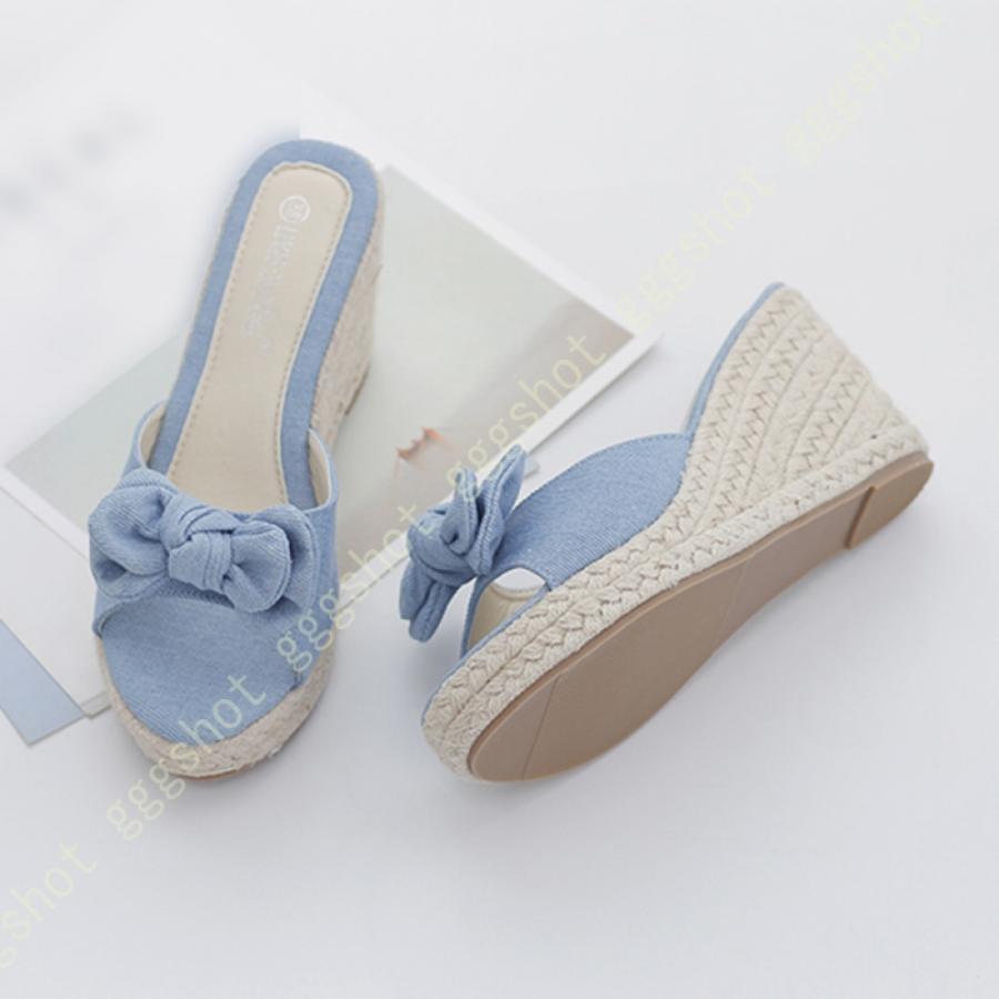 ミュール ビーサン 大きいサイズ リボン付き 蝶結び サマー 安定感 サボ レディース ウェッジソール 厚底 サボ 可愛い 夏用 カジュアル 外出スリッパ 室内