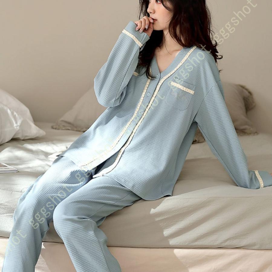 綿100 パジャマ レディース Vネック ブルー 部屋着 春秋 秋冬 ルームウェア ホーム 女性 お泊り 出張 学生 旅行 ナイト 合宿 前開き 長袖 ポケット付き 薄手 Wwa 91q 0lfbbe Gggshot 通販 Yahoo ショッピング