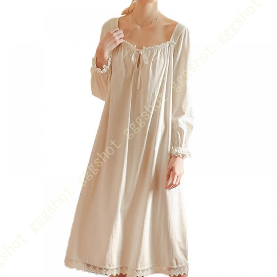 レディース 姫系 ゆったり ナイトウエア ネグリジェ パジャマ フェミニン ルームワンピース ロング丈 大人 女性 寝巻き 春夏秋 薄手2色 超可愛い 長袖部屋着 高価値 ネグリジェ