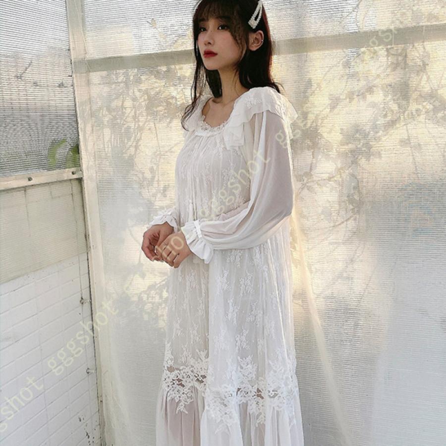 ネグリジェ レディース 白 ロング リボンタイ 無地 長袖 フリル ゆったり レース ルームウェア ワンピース 衿なし ホームウェア 部屋着 刺 春 上質 秋 快適 Ksv1p7d8df 下着 靴下 部屋着 Windowrevival Co Nz