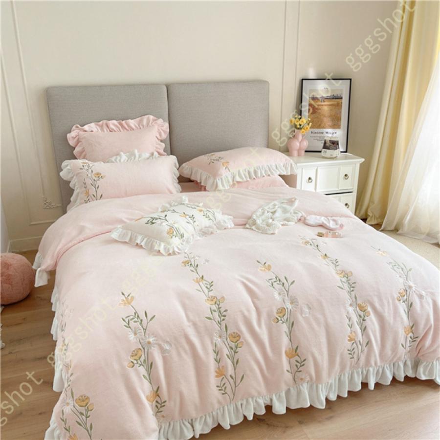布団カバー ダブル 4点セット かわいい フリル付き 姫系 寝具カバーセット 布団カバー