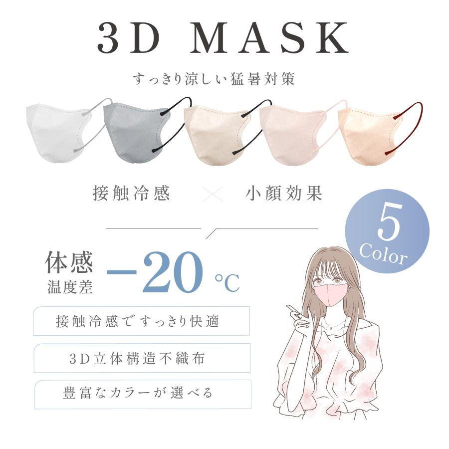 冷感マスク マスク 不織布 立体 3Dマスク 10枚 小顔マスク バイ