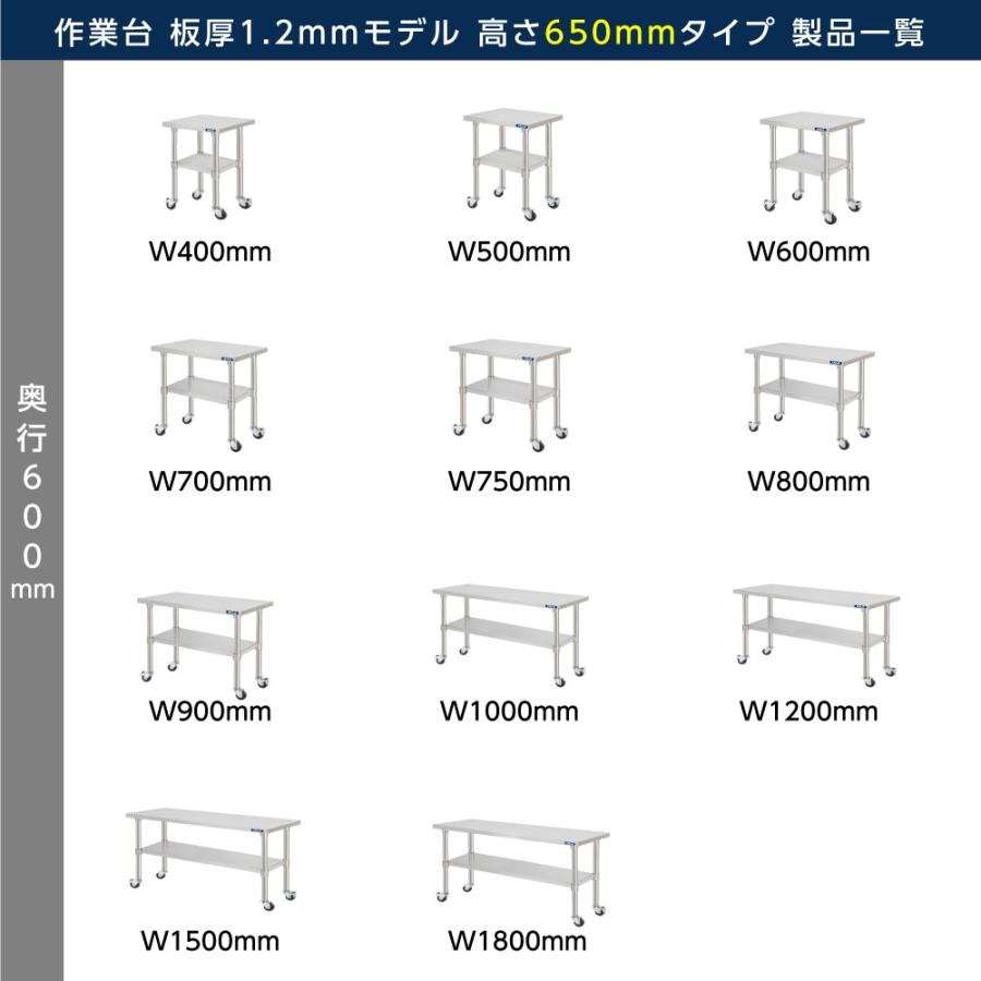 日本製造 ステンレス製 コンロ台 キャスター付き 業務用 奥600×高さ650mm 置棚 作業台棚 ステンレス棚 カウンターラック キッチンラック 二段棚 kot2ca650の画像