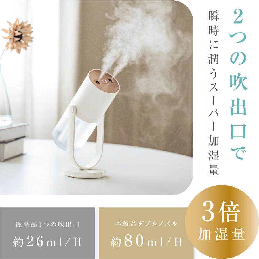 卓上 加湿器 小型 USB 充電式 静音 UV除菌 ダブルノズル 500ml