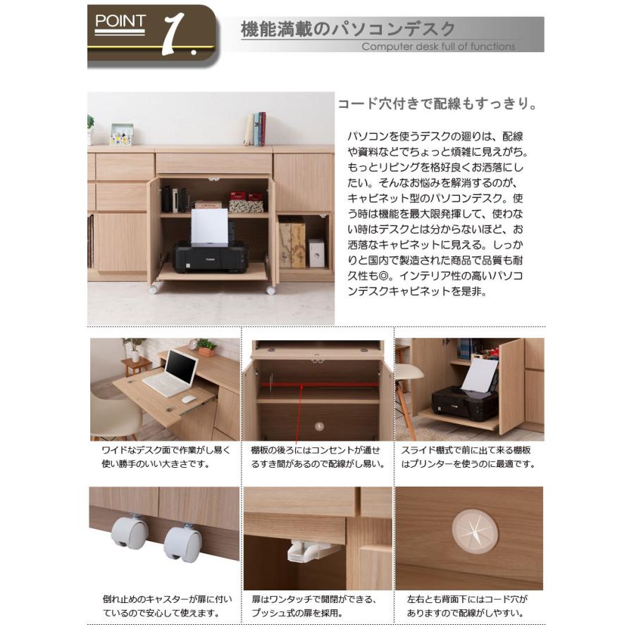 【SQUARE】シリーズ スクエアキャビネット幅70ハイ PCデスク ホワイト ナチュラル_8