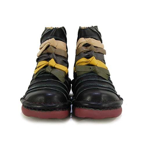 Estacion エスタシオン Estacion 革 切替リボンショートブーツ  