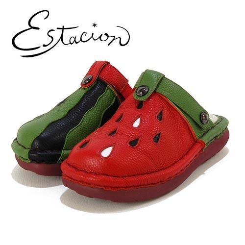 Estacion エスタシオン 革 スイカモチーフ サボサンダル