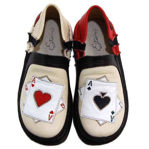 Estacion エスタシオン 革 トランプモチーフ カジュアルシューズ