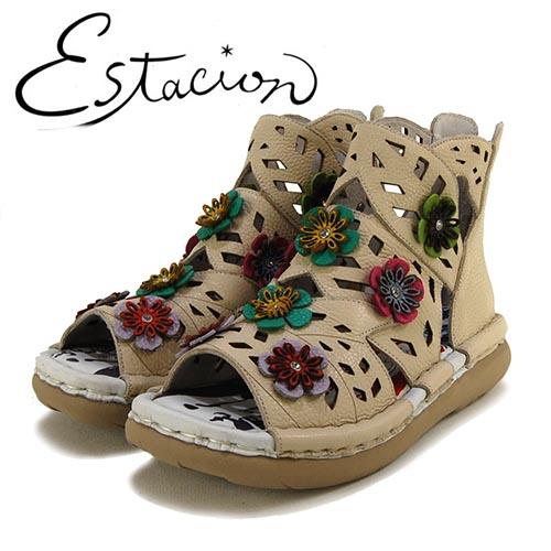 【夏のエスタシオン】Estacion :S カットワークレザー　グラディエーター Estacion（エスタシオン） 革 小花モチーフ グラディエーター : GHILLI