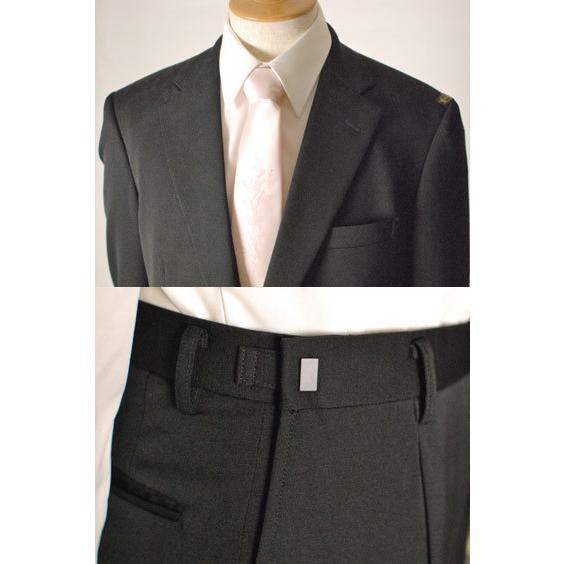 A7 A8 A9 AB4サイズのみ 日本製 合服ウール99％シングル2BブラックスーツRM16100 ワンタック アジャスター付き 礼服 喪服 冠婚葬祭 結婚式 葬式 葬儀の画像