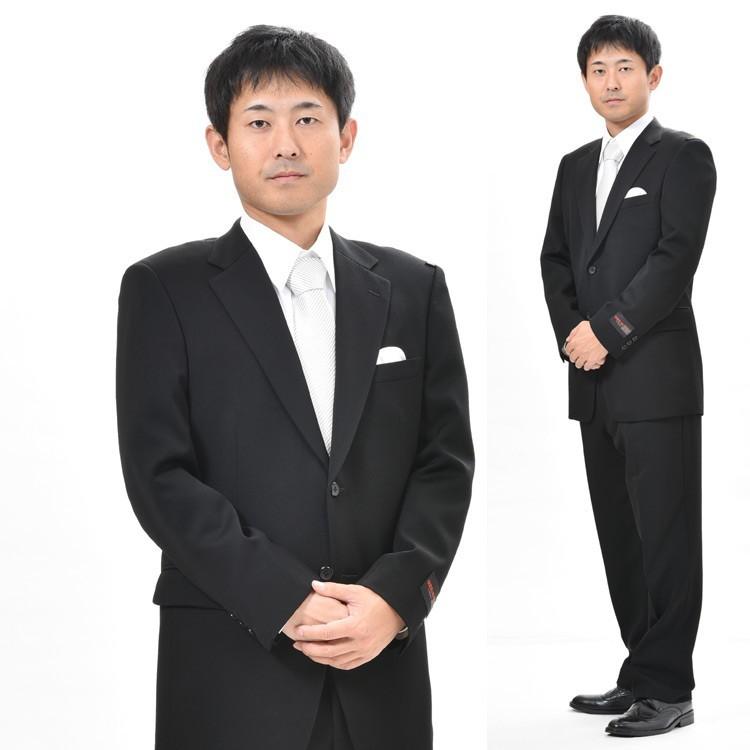 A7 A8 A9 AB4サイズのみ 日本製 合服ウール99％シングル2BブラックスーツRM16100 ワンタック アジャスター付き 礼服 喪服 冠婚葬祭 結婚式 葬式 葬儀の画像