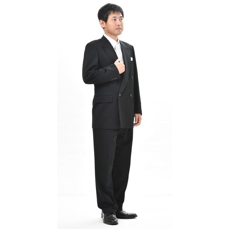 春夏用 ブラックフォーマルスーツ 紳士 略礼服 喪服 RM84000ダブル4B×1 アジャスター付ワンタック サマーウール使用 パンツ裾未処理｜ghkwebshop｜03