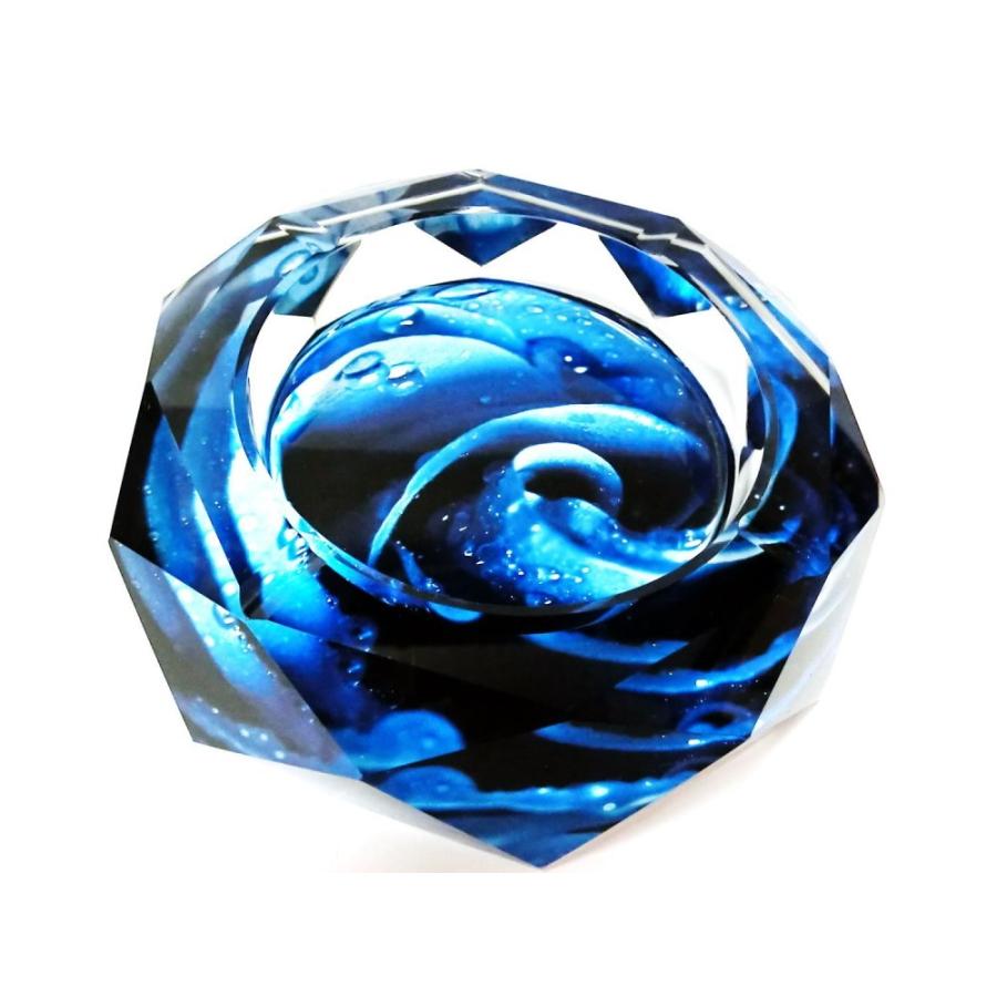 八角形 オクタゴン 多角形 卓上 高級 クリスタル ガラス製 灰皿 幻想 模様 青色 ブルー 品番：GMS00624（20cm）｜ghouse-ystore｜02