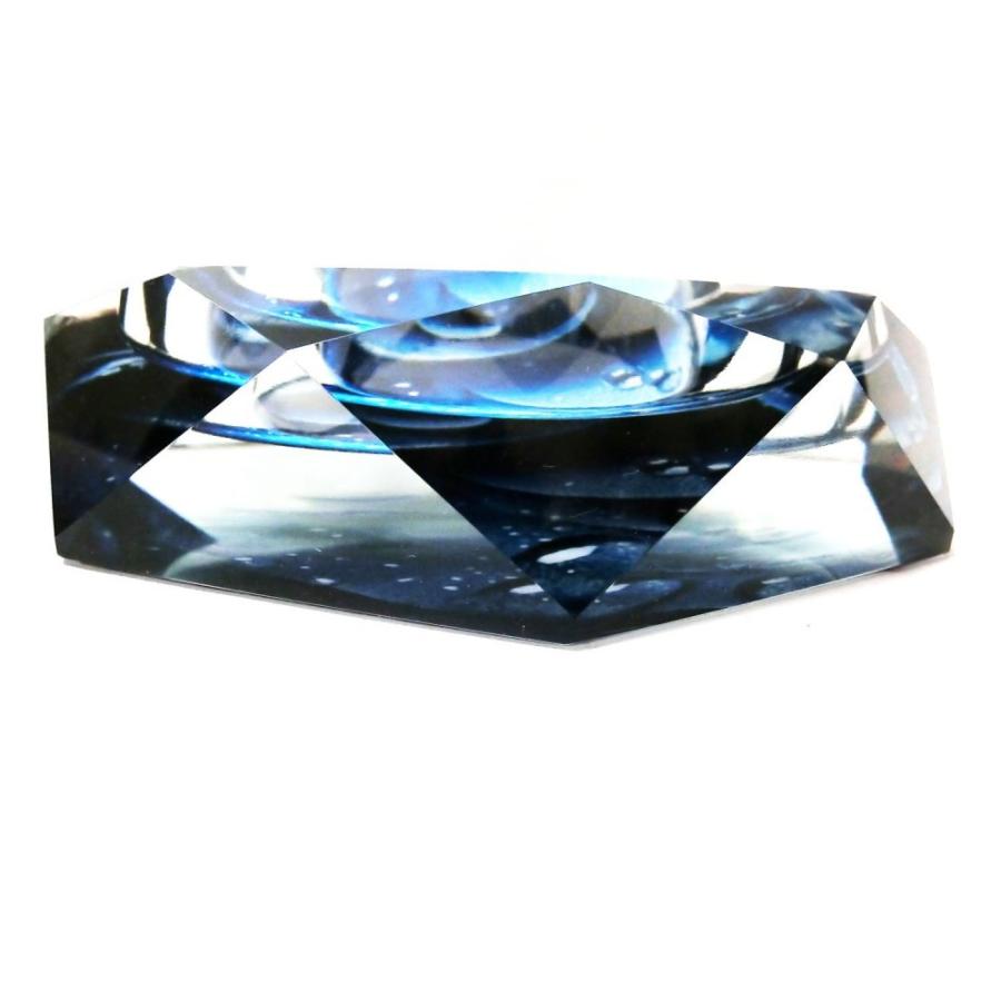 八角形 オクタゴン 多角形 卓上 高級 クリスタル ガラス製 灰皿 幻想 模様 青色 ブルー 品番：GMS00624（20cm）｜ghouse-ystore｜03
