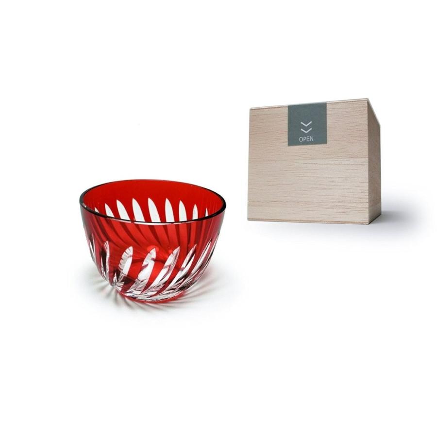 木箱付 工芸品 ガラス細工 切子グラス 日本酒 冷酒 七宝 文様 赤色