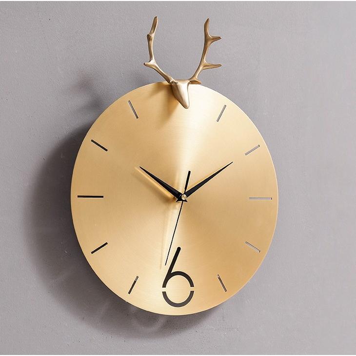 GMS02009 送料無料 北欧 鹿 トナカイ ゴールド 金色 時計 デザイン 連続秒針 金属製  銅製 高級 壁掛け 掛け時計 型番：GMS02009｜ghouse-ystore