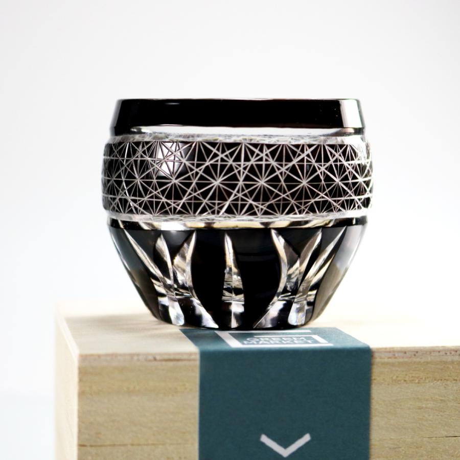 GMS00741 木箱付 工芸品 ガラス細工 切子グラス 日本酒 冷酒 七宝 文様