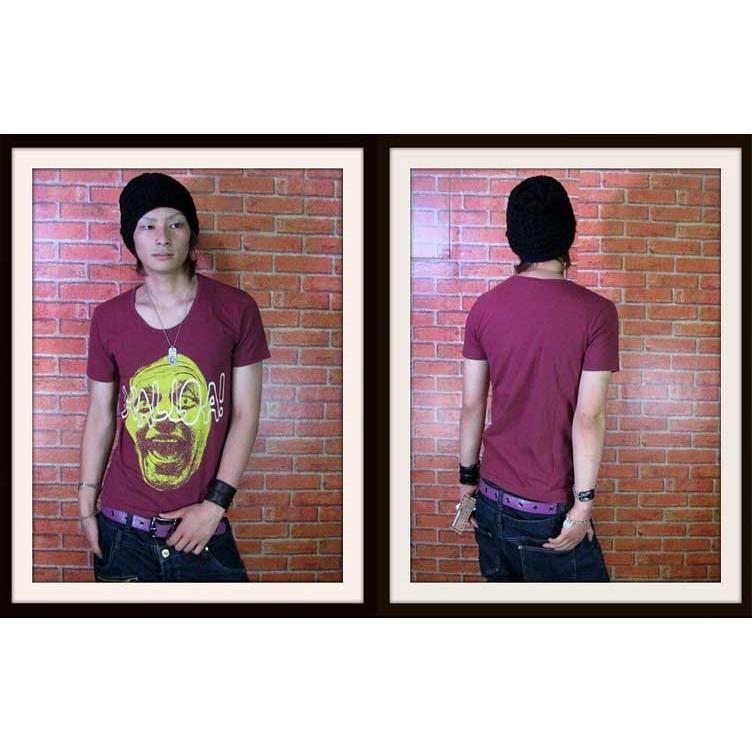 【閉店セール】メンズ 半袖Tシャツ アートプリント シャウト 叫び 面白Tシャツ Uネック ホワイト ワイン S〜L |  | 02