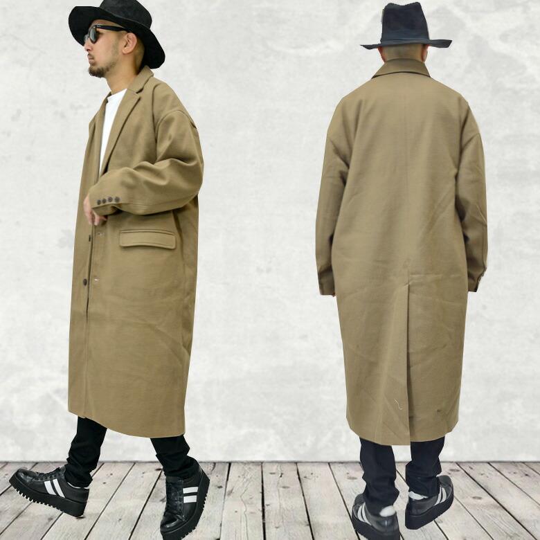 う*だ様 美品！ビックシルエット！チェスターコート 閉店セール】ビックシルエットVチェスターコート メンズ ウールライク