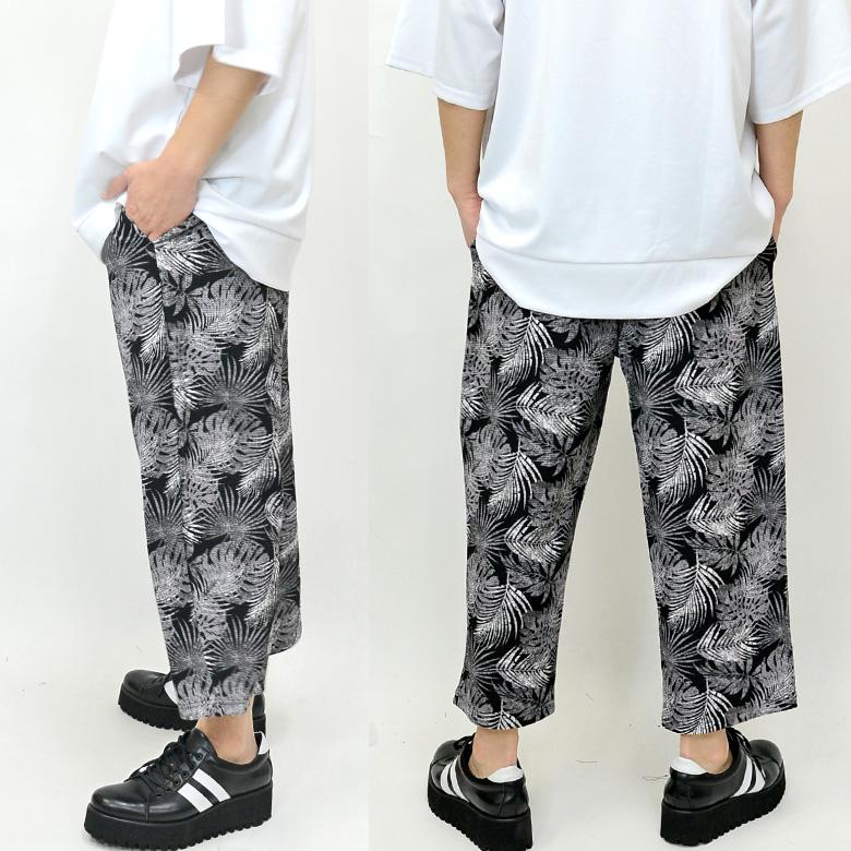 ワイドパンツ ボタニカル柄エンボス加工スーパーストレッチ ワイドパンツ ボタニカル柄エンボス加工スーパーストレッチ