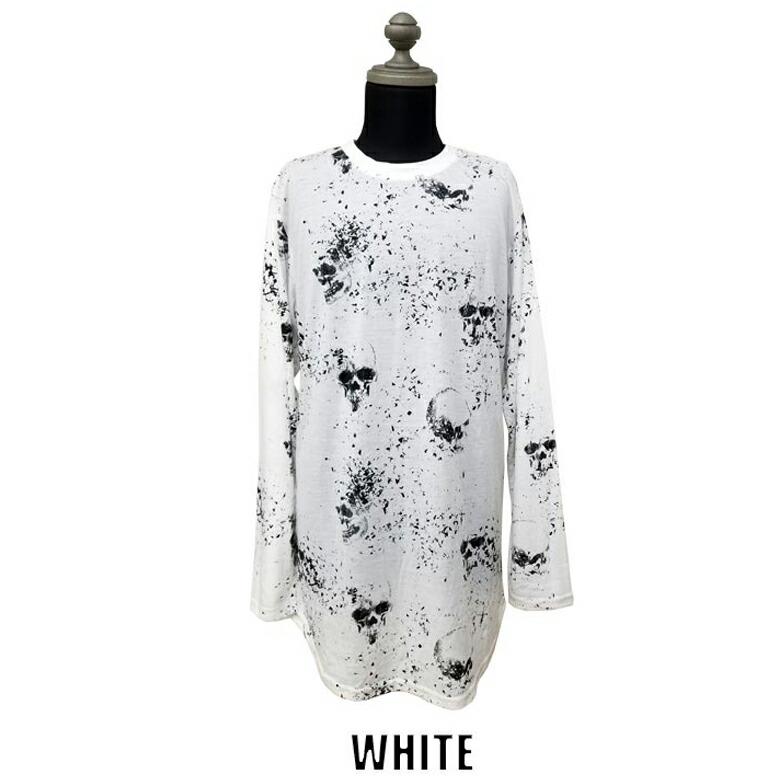 閉店セール】Tシャツ メンズ クルーネック 長袖 ロンT スカルプリント