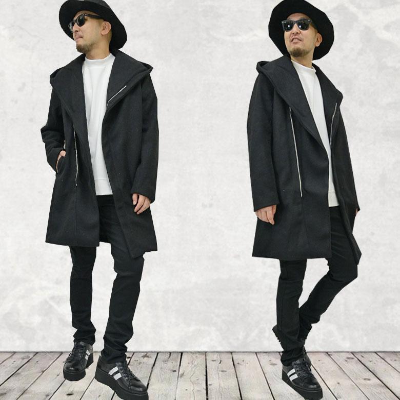 閉店セール】フーデットコート メルトン ウールライク フェイク