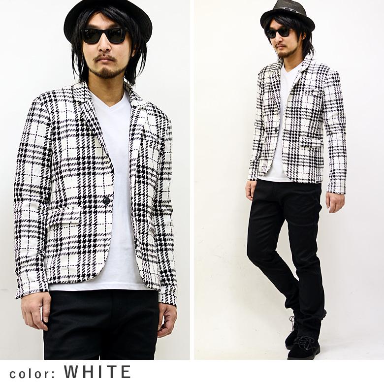 シェパード柄テーラードジャケット メンズ ジャケット チェック 千鳥柄 モノトーン ストレッチ ブラック 黒 ホワイト 白 メンズファッション 3544 41 G H R Golden High Roller 通販 Yahoo ショッピング