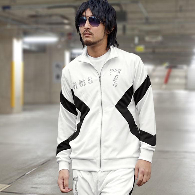 閉店セール】ジャージ 上下 ラインストーン切替ジップブルゾン＆サイド