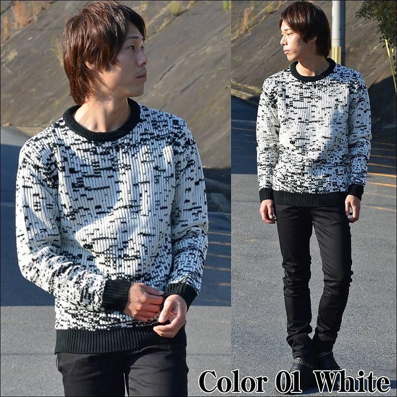 メンズニット メンズセーター デジタル柄 クルーニット 個性的 柄物 ブラック ホワイト モノトーン 柄 冬 冬服 冬物 オシャレ ファッション 4619 33 G H R Golden High Roller 通販 Yahoo ショッピング