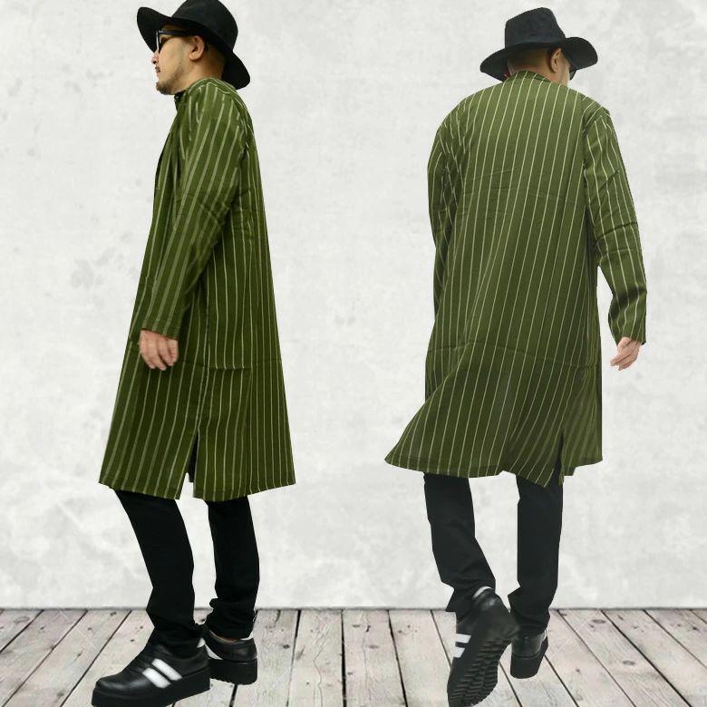 閉店セール】ストライプ スーパーロング丈 長袖シャツ メンズ トップス
