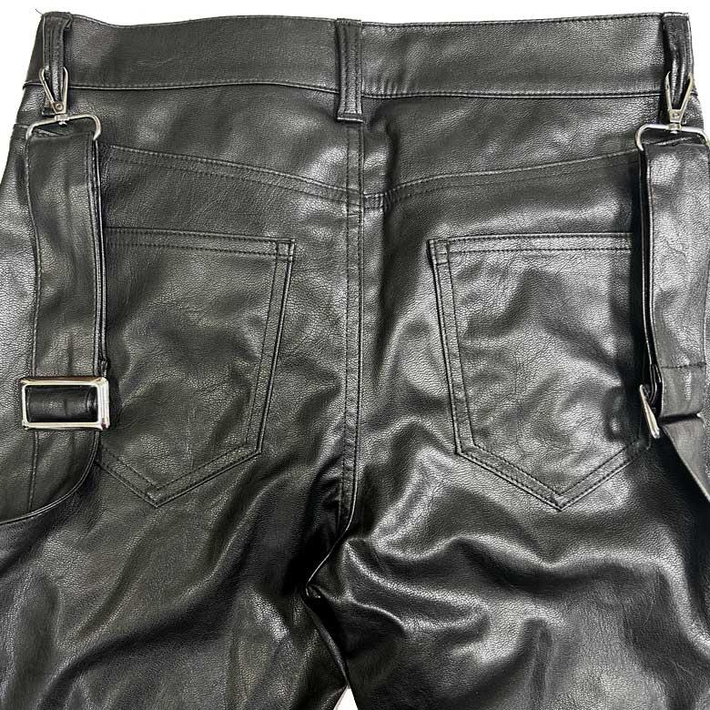 サスペンダー付き スキニーパンツ リアルレザー加工 M L LL ユニ サスペンダー付き スキニーパンツ リアルレザー加工 M L LL ユニ