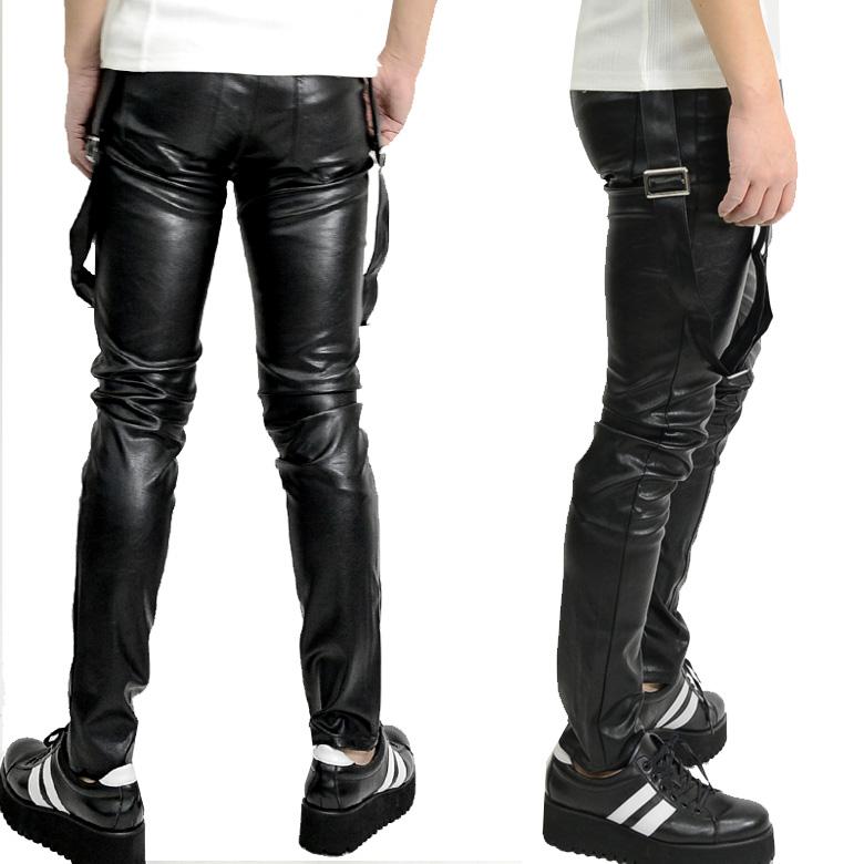 サスペンダー付き スキニーパンツ リアルレザー加工 M L LL ユニ サスペンダー付き スキニーパンツ リアルレザー加工 M L LL ユニ