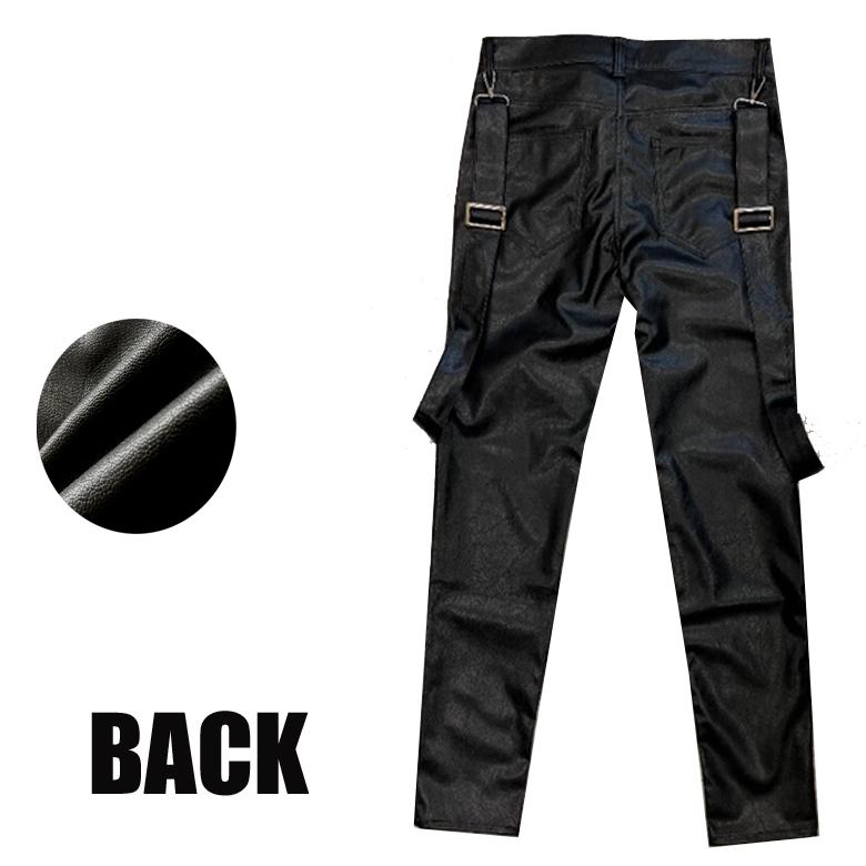 サスペンダー付き スキニーパンツ リアルレザー加工 M L LL ユニ サスペンダー付き スキニーパンツ リアルレザー加工 M L LL ユニ