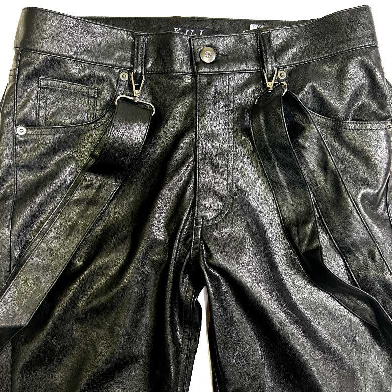 サスペンダー付き スキニーパンツ リアルレザー加工 M L LL ユニ サスペンダー付き スキニーパンツ リアルレザー加工 M L LL ユニ